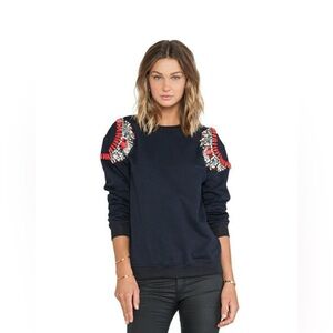 HEMANT & NANDITA Navy Sweatshirt with Red and Silver Embellishments